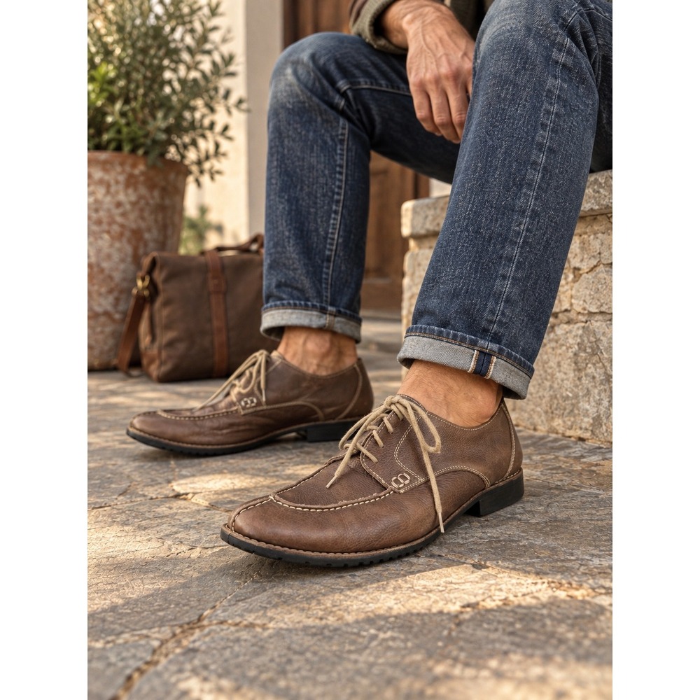 Sandro Moscoloni Men's Brown Leather Moc Toe Oxford Shoes Size 10.5 Brazil